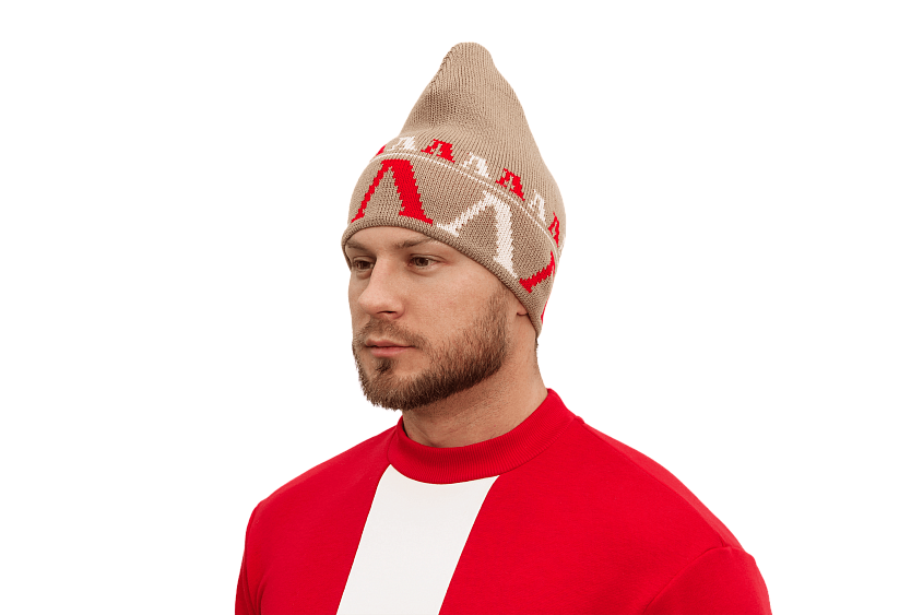 Шапка петушок с фирменным узором (серая)