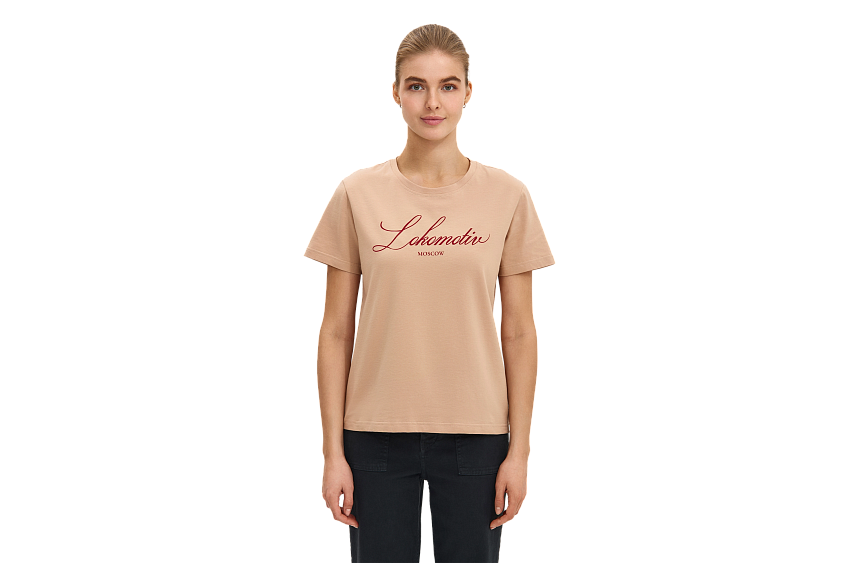 Футболка женская с каллиграфической надписью (бежевая) (XS)