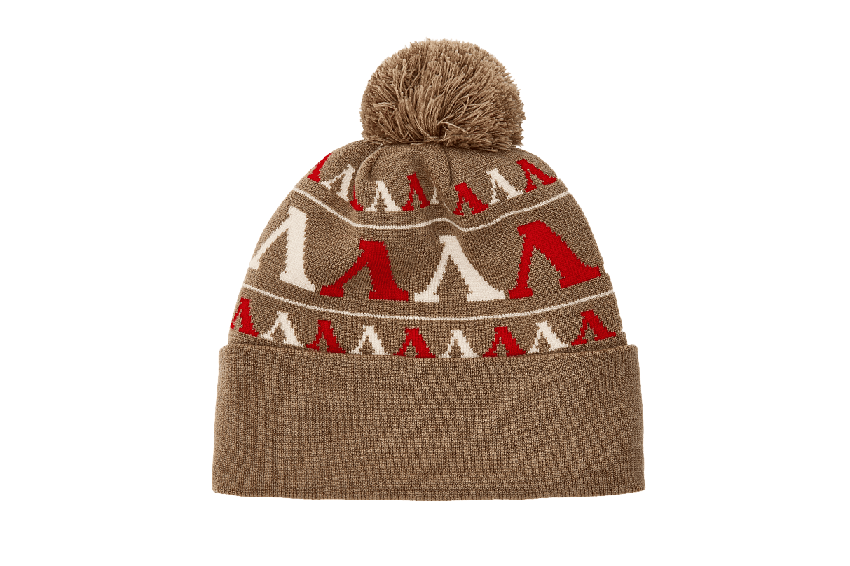 Шапка с отворотом, помпоном и фирменным узором (серая)