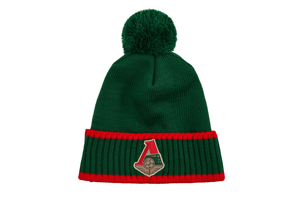 Шапка с эмблемой и помпоном «Третий комплект» (зелёная)