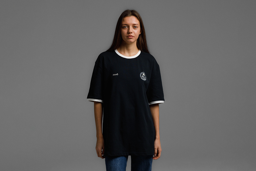 Футболка свободного кроя (тёмно-синяя) с эмблемой ЧРКЗВ x ПЛНБ (XS)