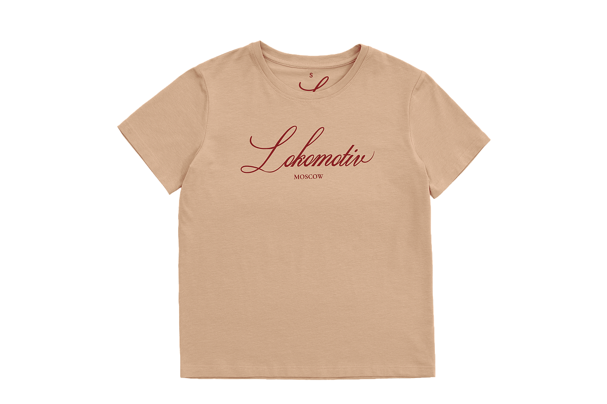 Футболка женская с каллиграфической надписью (бежевая) (XS)