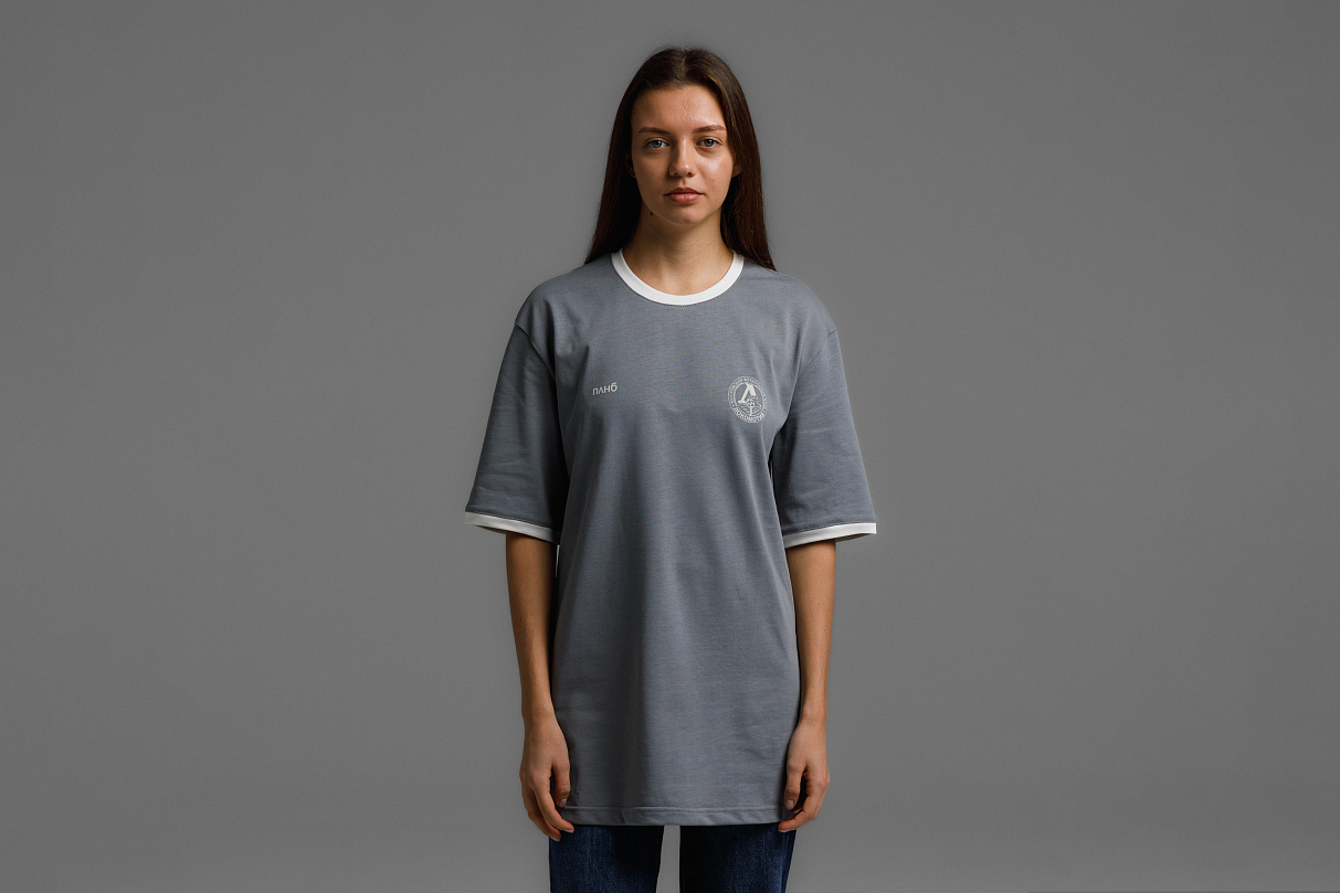 Футболка свободного кроя (серая) с эмблемой ЧРКЗВ x ПЛНБ (XS)