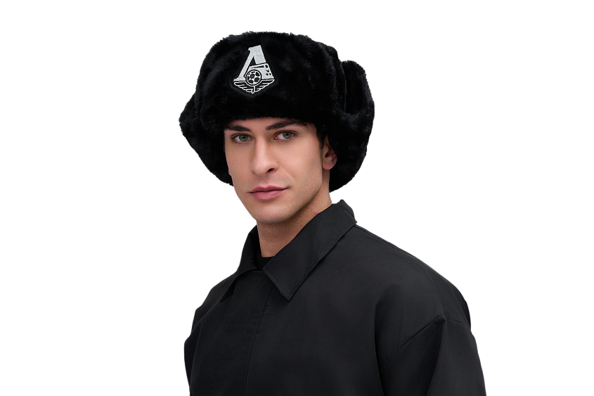 Шапка-ушанка черная с логотипом