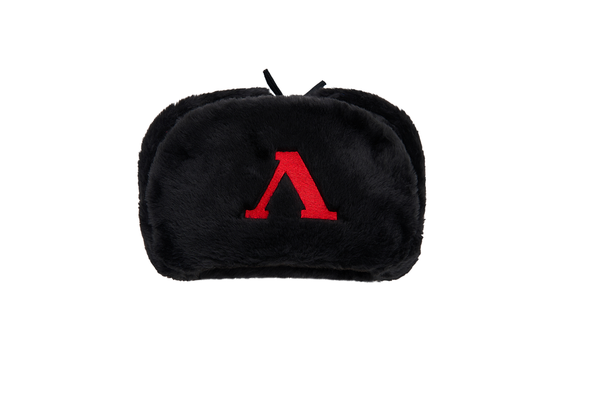 Шапка-ушанка черная с литерой "Л" (56)