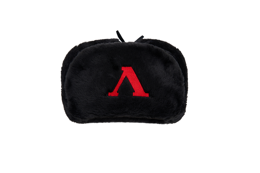 Шапка-ушанка черная с литерой "Л" (56)