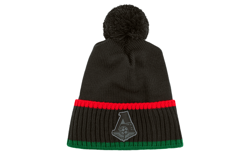 Шапка с эмблемой и помпоном (чёрная)