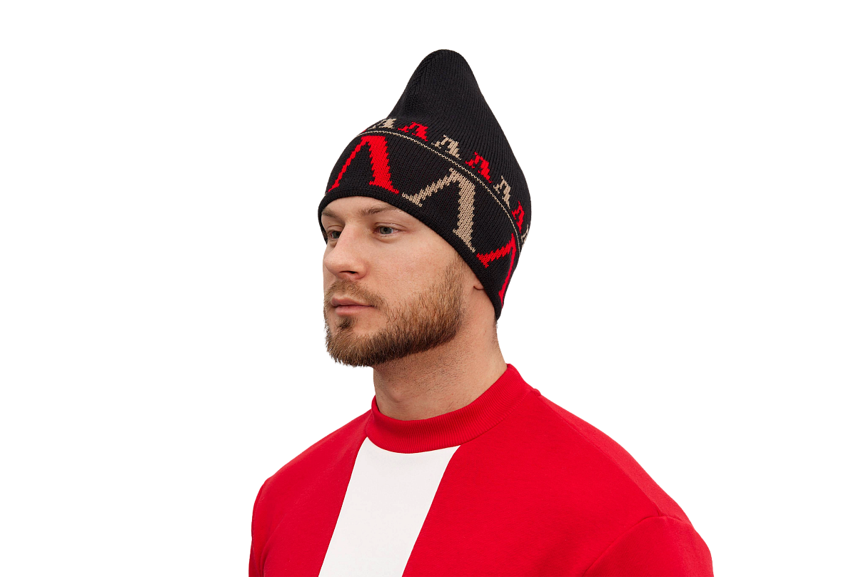 Шапка петушок с фирменным узором (чёрная)