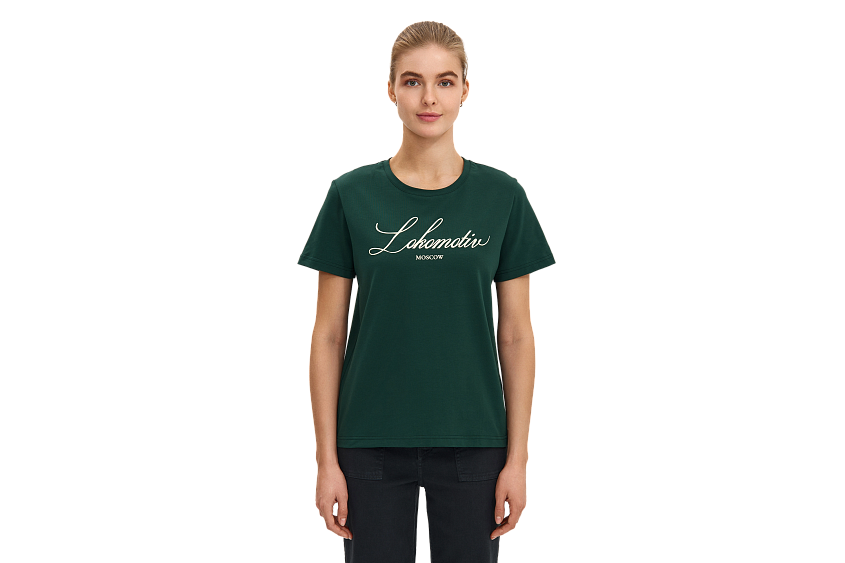 Футболка женская с каллиграфической надписью (изумрудная) (XS)