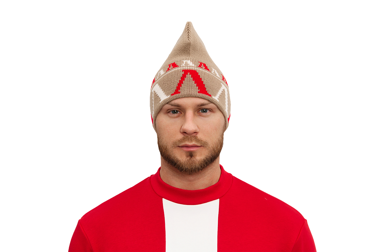 Шапка петушок с фирменным узором (серая)