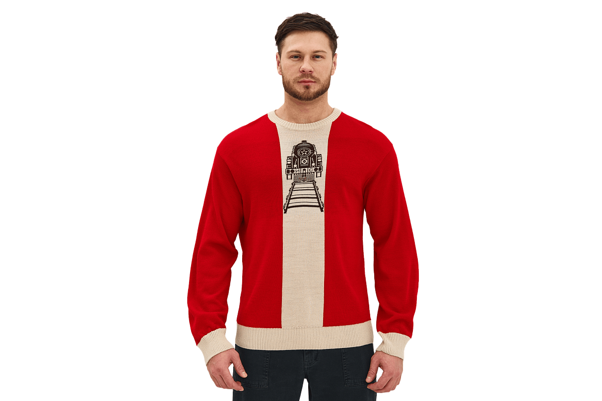Свитер с эмблемой 1936 года и фирменной полосой (красно-белый) (S)