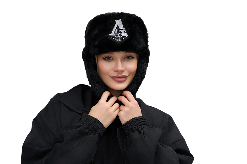 Шапка-ушанка черная с логотипом