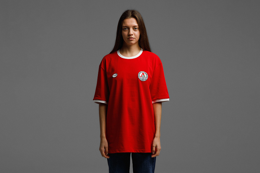 Футболка свободного кроя (красная) с эмблемой ЧРКЗВ x ПЛНБ (XS)
