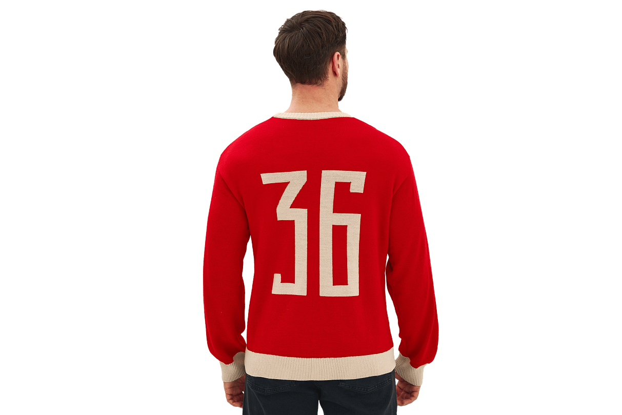 Свитер с эмблемой 1936 года и фирменной полосой (красно-белый) (S)