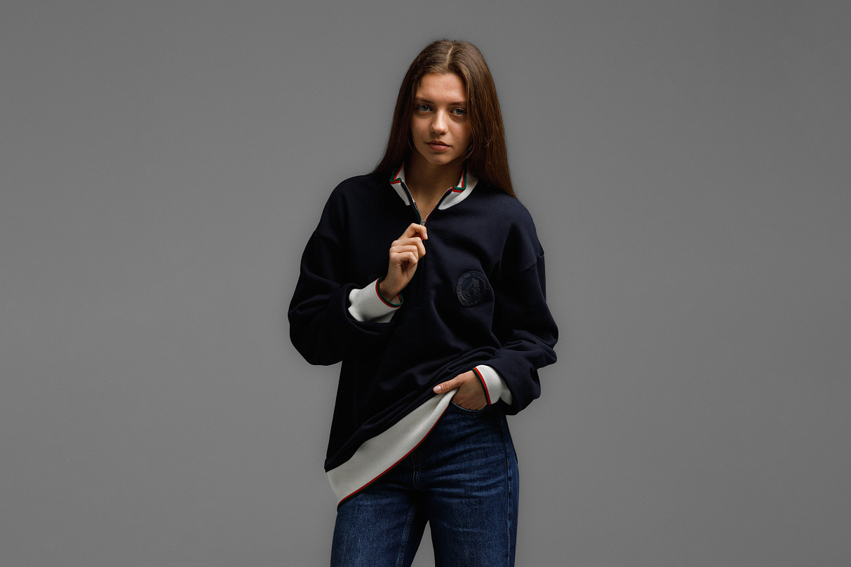 Кофта 1/4 зип (тёмно-синий) ЧРКЗВ x ПЛНБ (S)