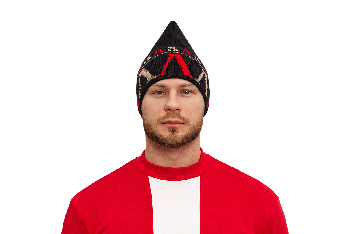 Шапка петушок с фирменным узором (чёрная)