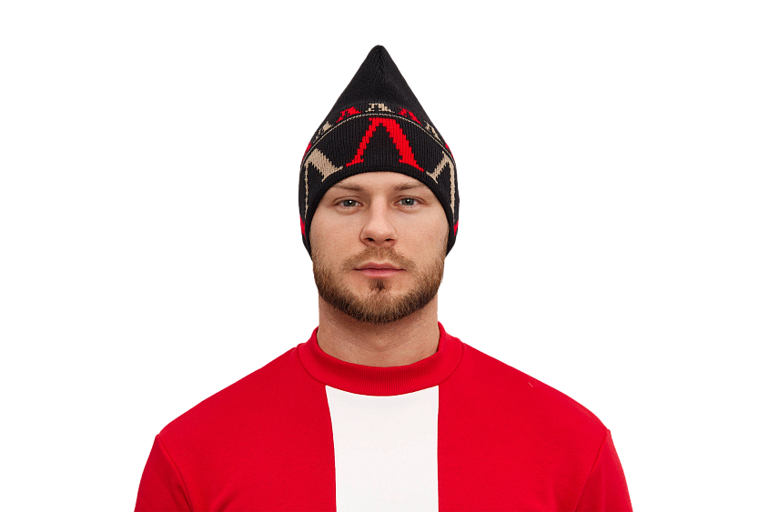 Шапка петушок с фирменным узором (чёрная)