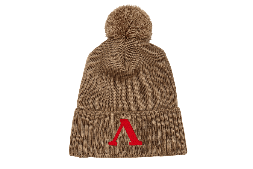 Шапка с литерой «Л» с подворотом и помпоном (серая)