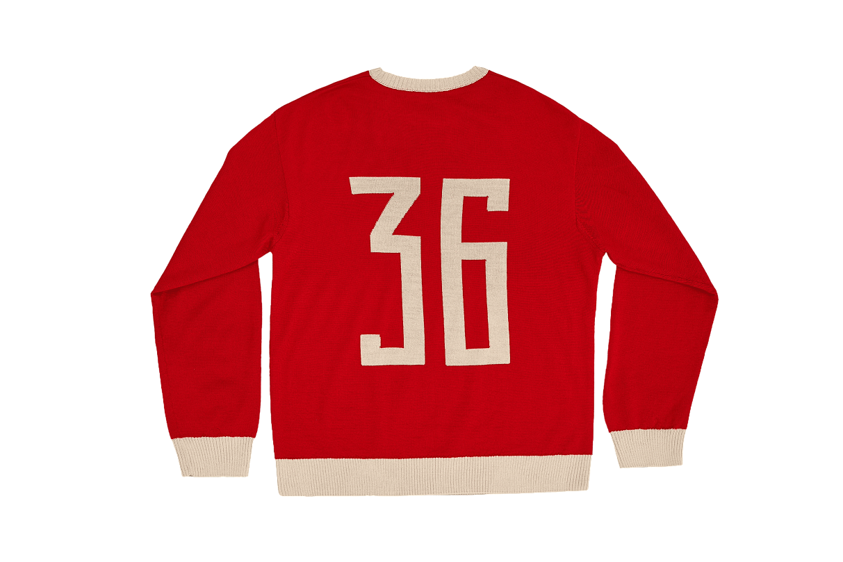 Свитер с эмблемой 1936 года и фирменной полосой (красно-белый) (S)