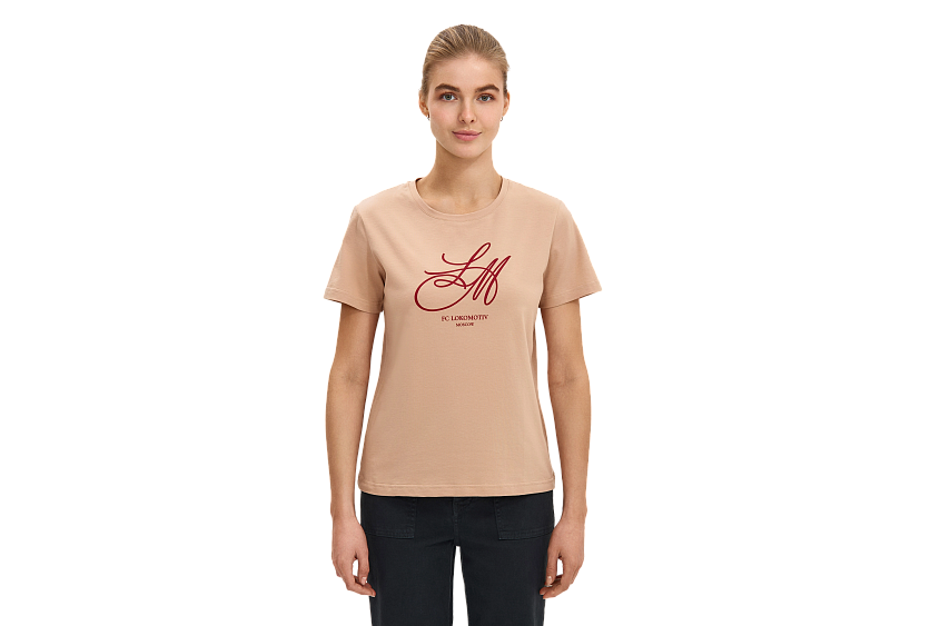 Футболка женская с аббревиатурой (бежевая) (XS)