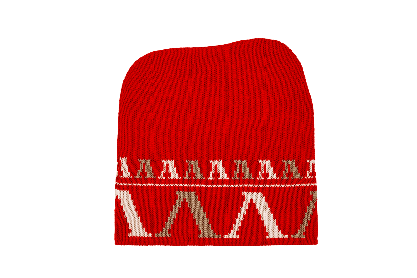 Шапка петушок с фирменным узором (красная)