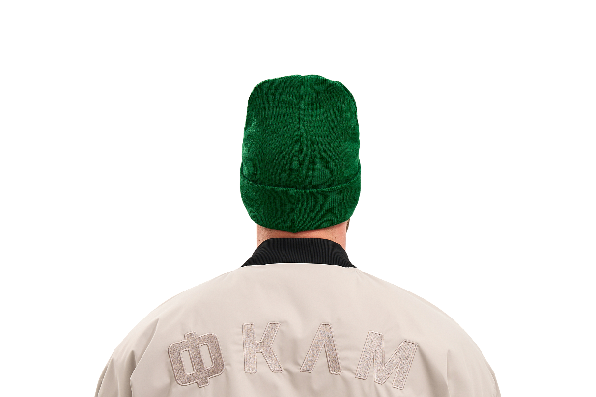 Шапка с эмблемой и подворотом (зелёная)