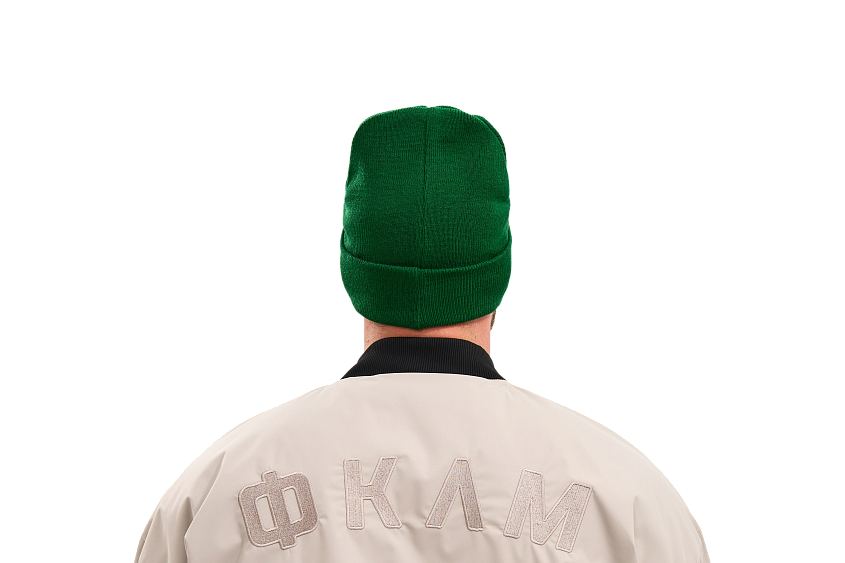 Шапка с эмблемой и подворотом (зелёная)