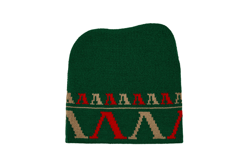 Шапка петушок с фирменным узором (зелёная)