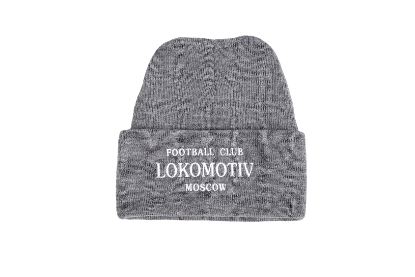 Шапка светло-серая. Вышивка цветная. Lokomotiv, RR.