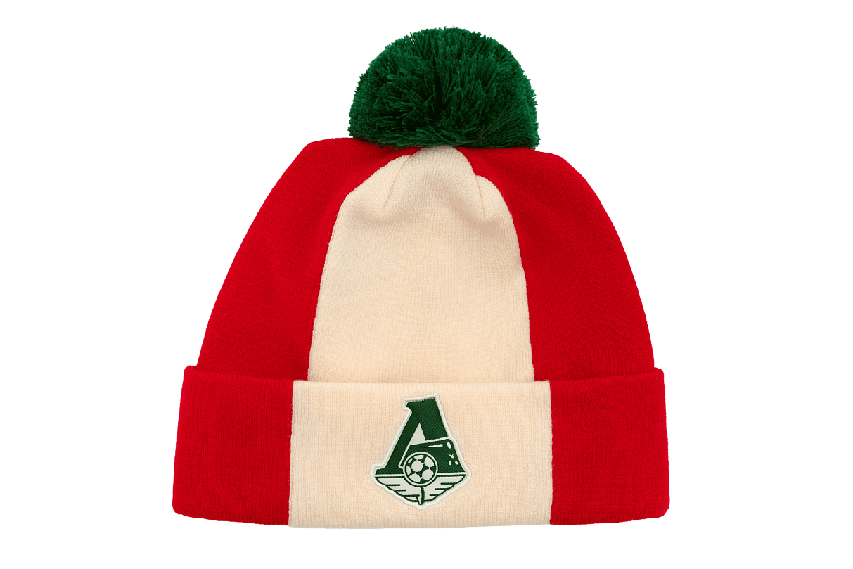 Шапка с эмблемой «Первый комплект» (красная с молочной полосой)