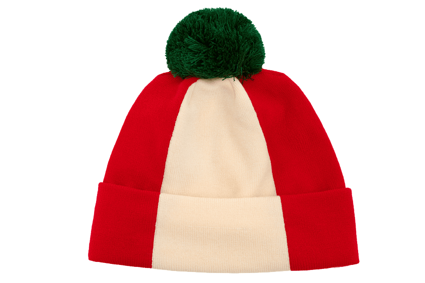 Шапка с эмблемой «Первый комплект» (красная с молочной полосой)