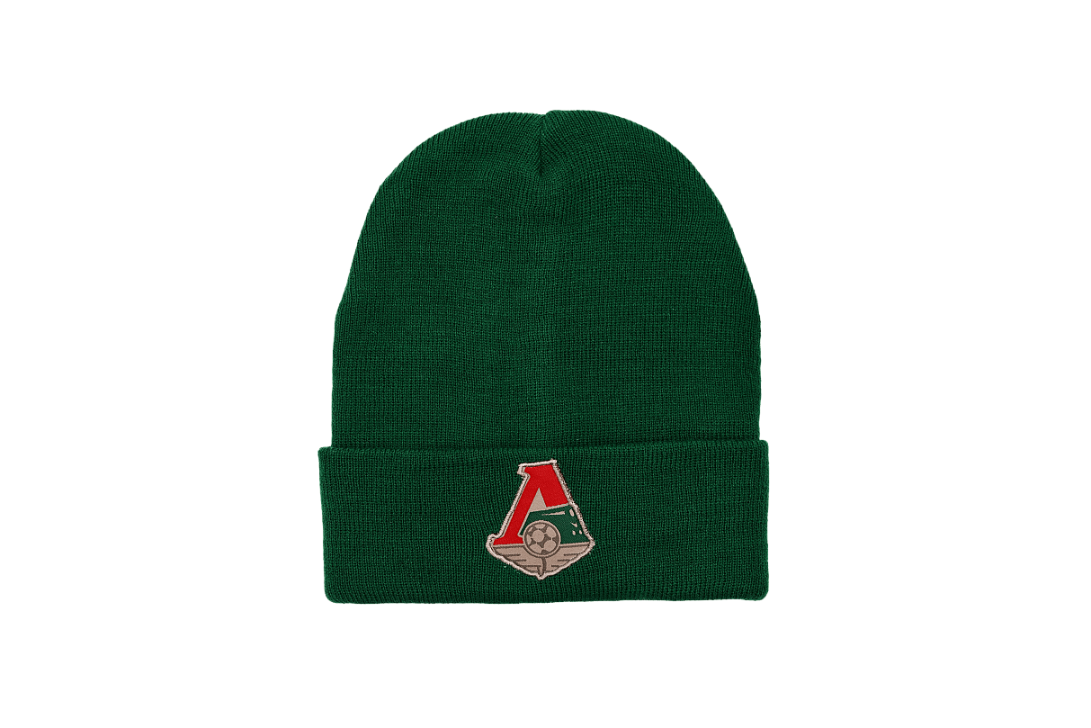 Шапка с эмблемой и подворотом (зелёная)