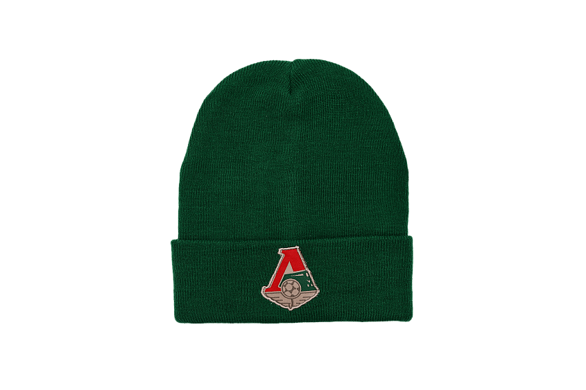 Шапка с эмблемой и подворотом (зелёная)