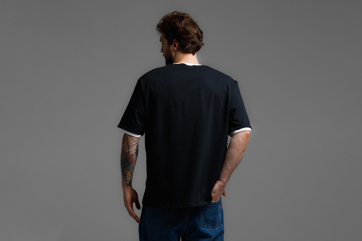 Футболка свободного кроя (тёмно-синяя) с эмблемой ЧРКЗВ x ПЛНБ (XS)