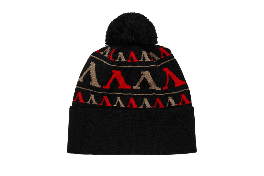 Шапка с отворотом, помпоном и фирменным узором (чёрная)