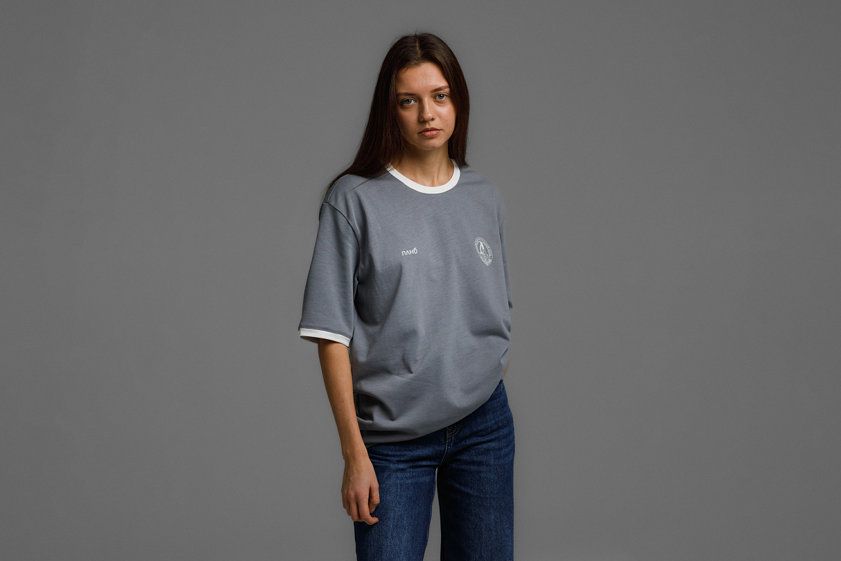 Футболка свободного кроя (серая) с эмблемой ЧРКЗВ x ПЛНБ (XS)